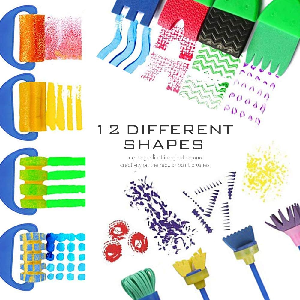  YZNlife Kids Paint Brushes Sponge Kits, 52 Pcs Painting Brushes Drawing  Tools Kits,Children Early DIY Learning Paint Sets for Kids Arts and Crafts  for Toddlers,Xmas Gifts
